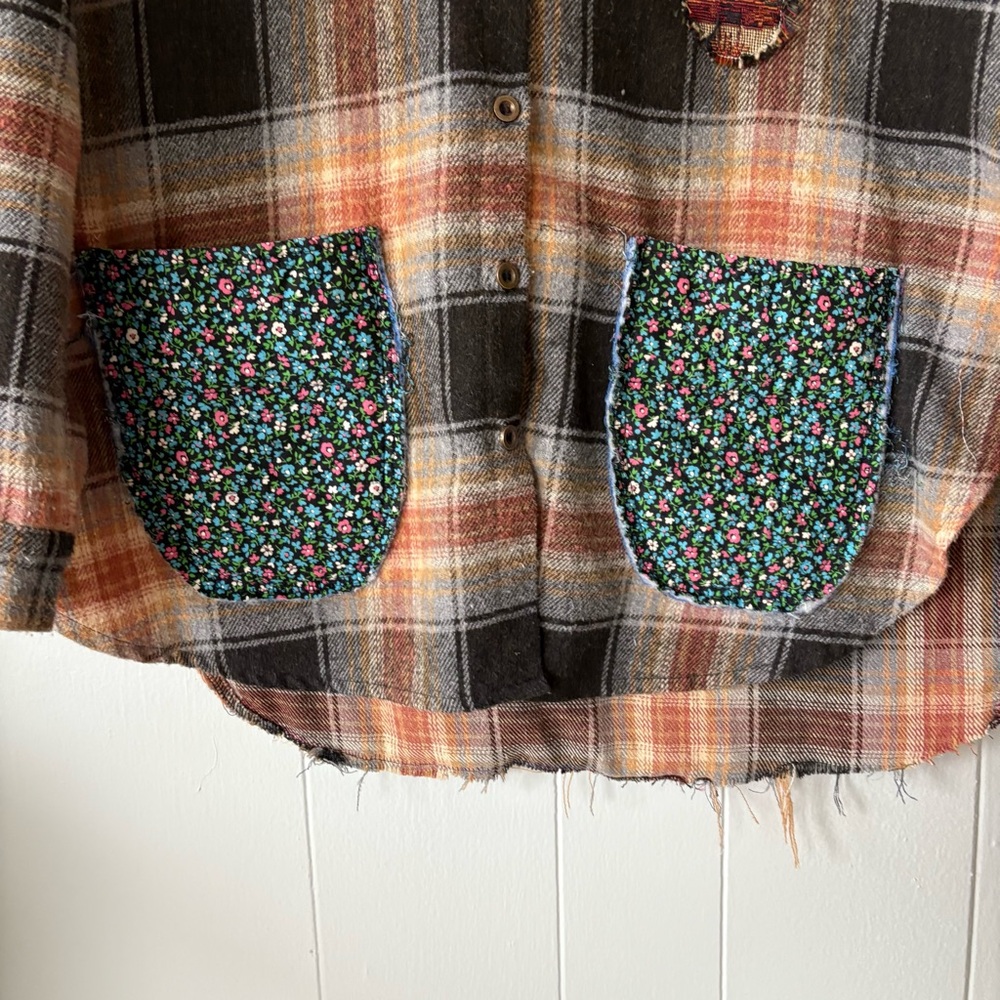 SOLD Bright Eyes Upcycled Flannel - Picture 7 of 10